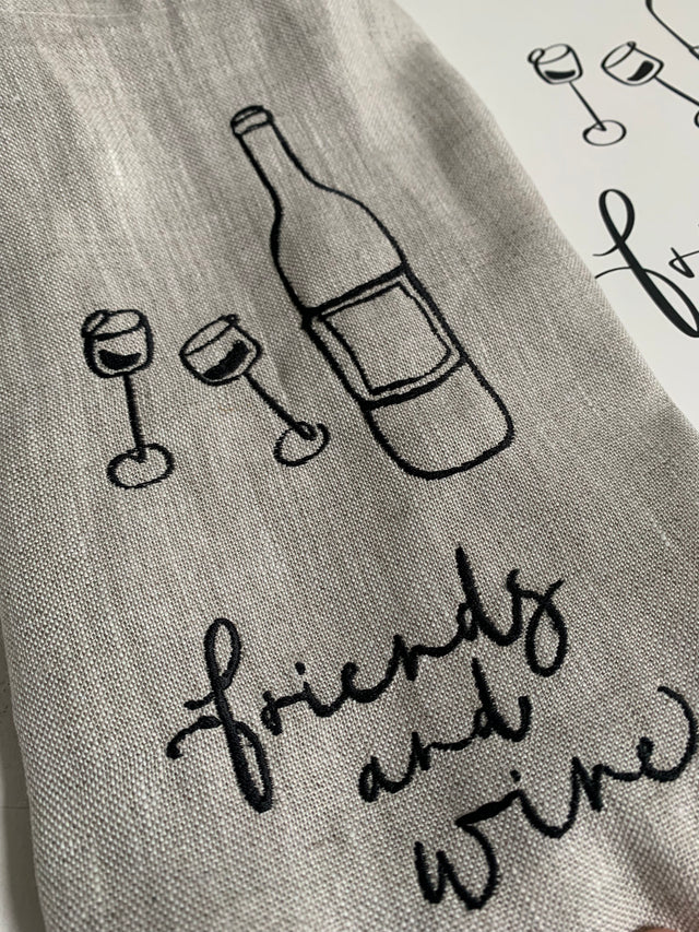 'Friends and Wine' Natural Linen Wine Bag