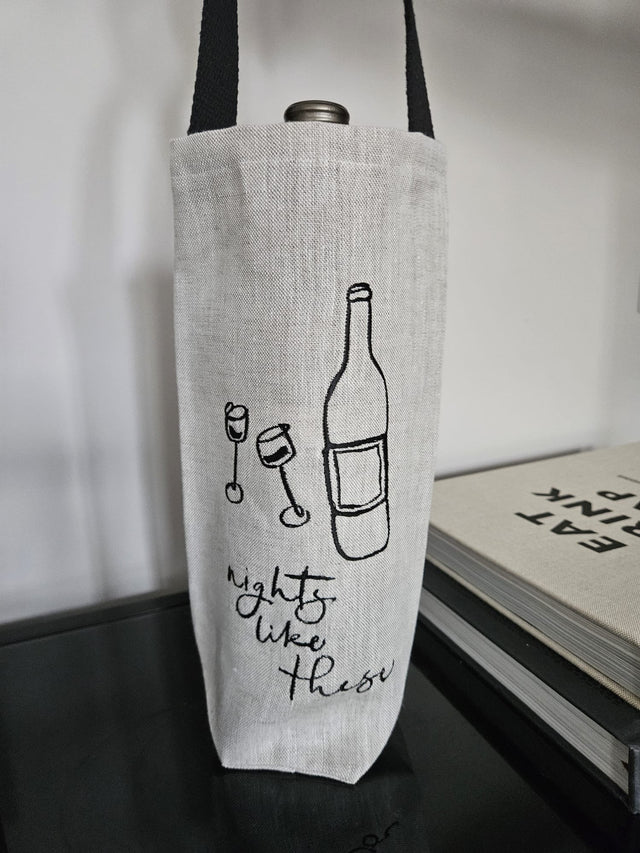 'Nights Like These' Natural Linen Wine Bag
