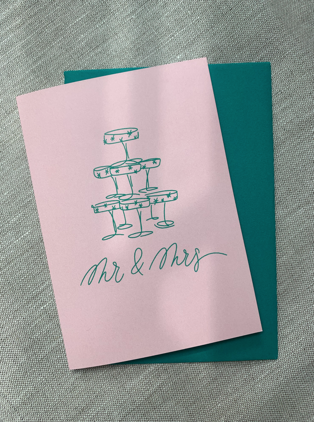Mr & Mrs Wedding Champagne Tower Greeting Card