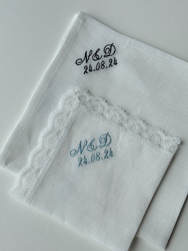 HIS & HERS Personalised Wedding Handkerchiefs