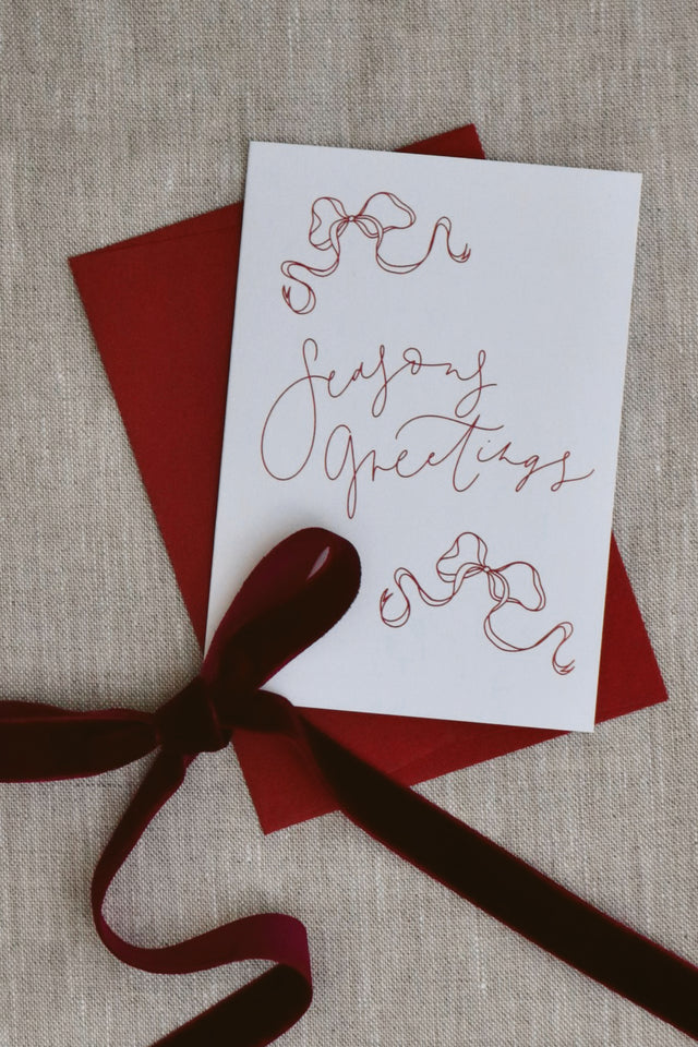 Season's Greetings Bows Red Christmas Greeting Card