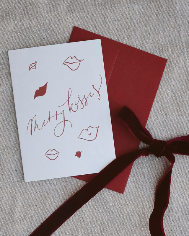 Merry Kisses Red Christmas Greeting Card