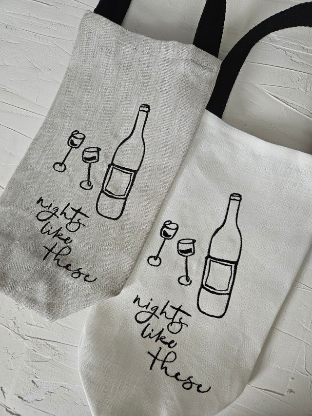 'Nights Like These' Natural Linen Wine Bag